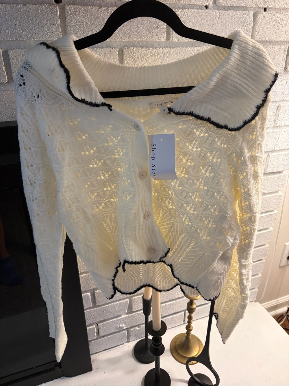 Shop Stevie Cream Knit Cardigan with Black Trim